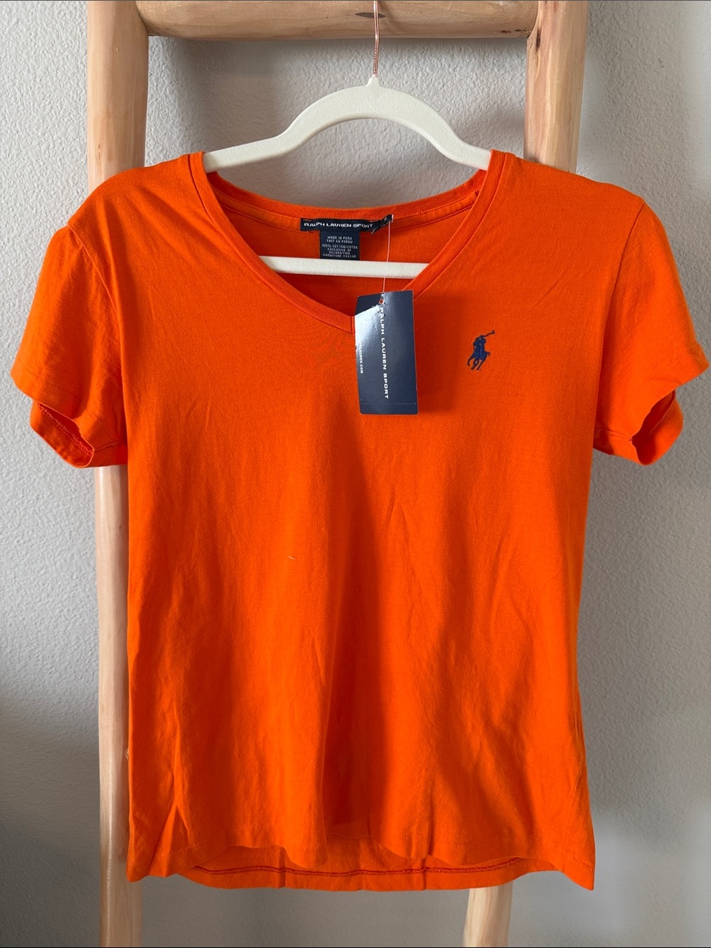 Ralph Lauren Orange V-Neck Short Sleeve Tee with Navy Pony NWT